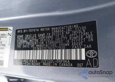 2006 Toyota Matrix from USA, damaged, VIN 2T1KR32E26C577930